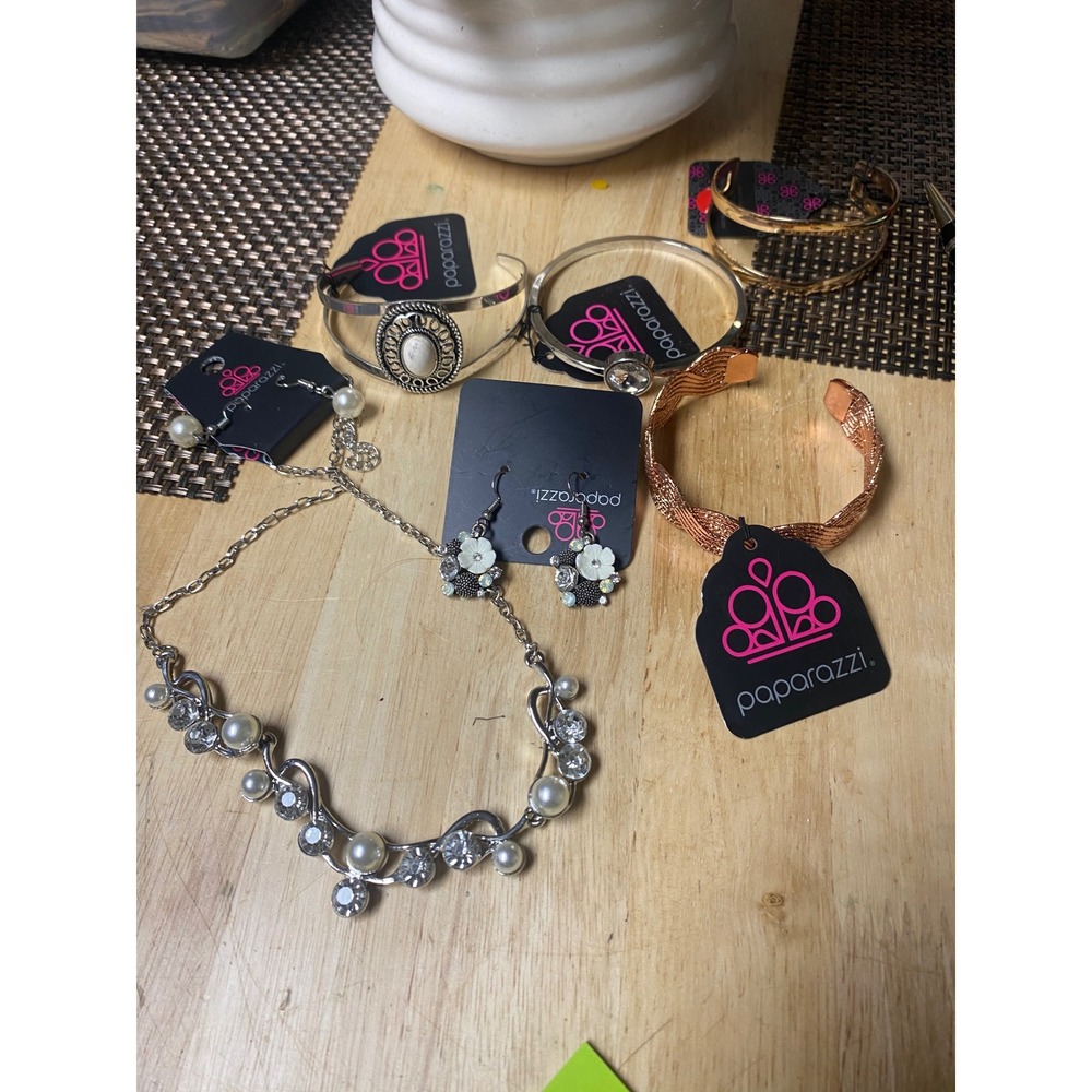 Paparazzi Jewelry Lot 7pc Necklace Earrings Cuff Bracelets Silver Gold Copper Tn